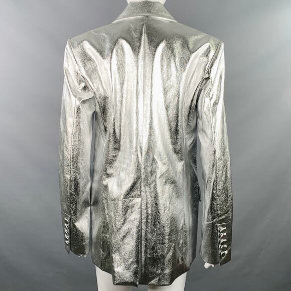 A.L.C. Size M Silver Viscose Blend Metallic Jacket Blazer - Picture 3 of 9